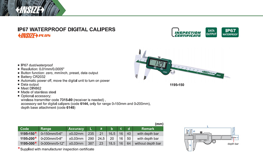 INSIZE PLUS 1195-300 IP67 Waterproof Digital Caliper 0-300mm - photo 2