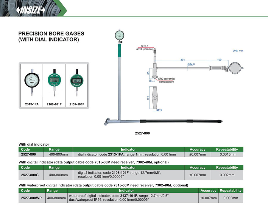 INSIZE Precision Bore Gauges (With Dial Indicator), 400-800mm, 2527-800 - photo 2