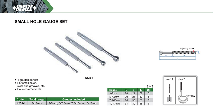 INSIZE Small Hole Gauge Set 3-13mm 4208-1 - photo 2