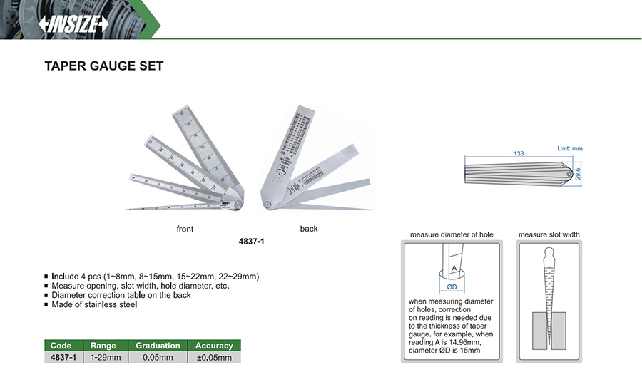 INSIZE Taper Gauge Set 4837-1, 1-29mm - photo 2