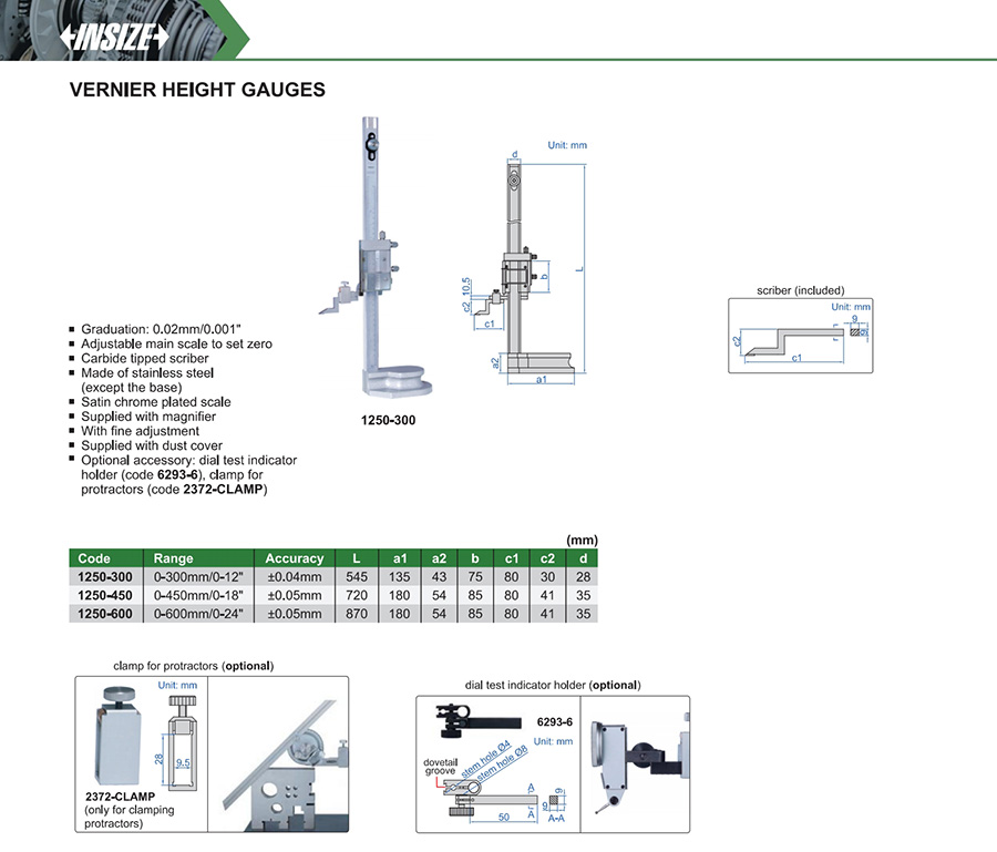 INSIZE Vernier Height Gauge 0-600mm/0-24" 1250-600 - photo 2