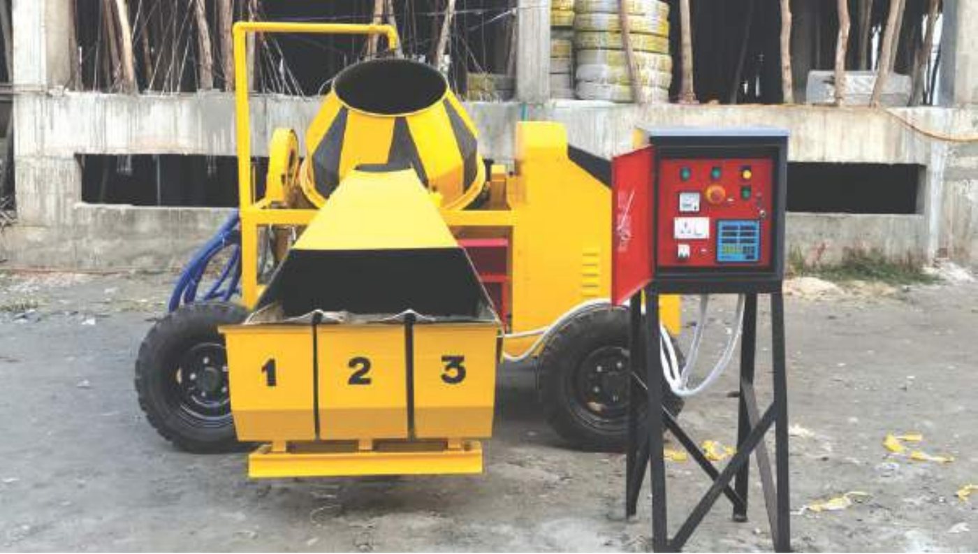 JAYPEE 3 Bin Digital Concrete Mixer - Load Cell Weighing, 3-3.5 m³/hr, 6.5 HP Diesel, Hydraulic Hopper