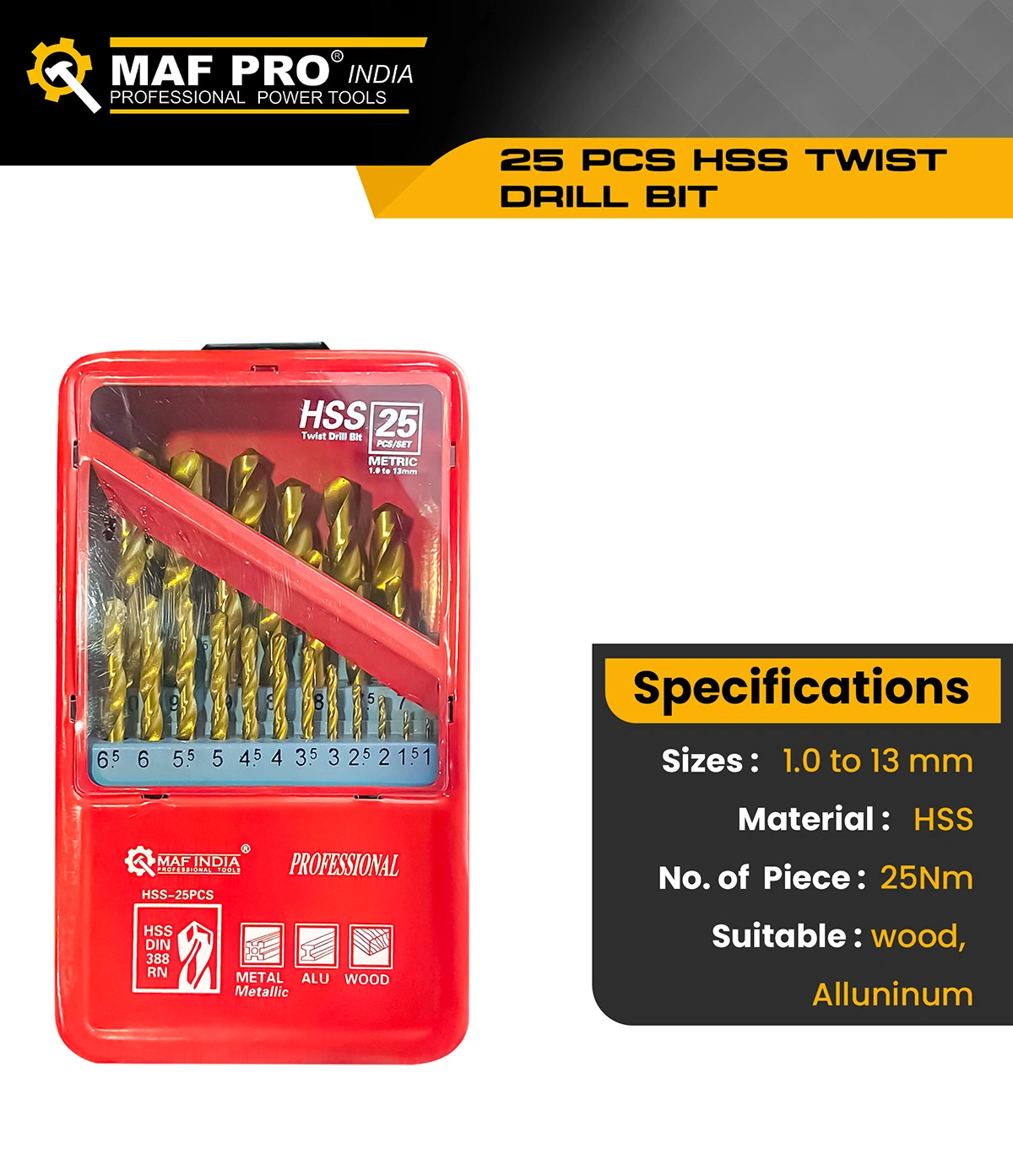 MAF PRO 25 Pcs HSS Twist Drill Bit - photo 4