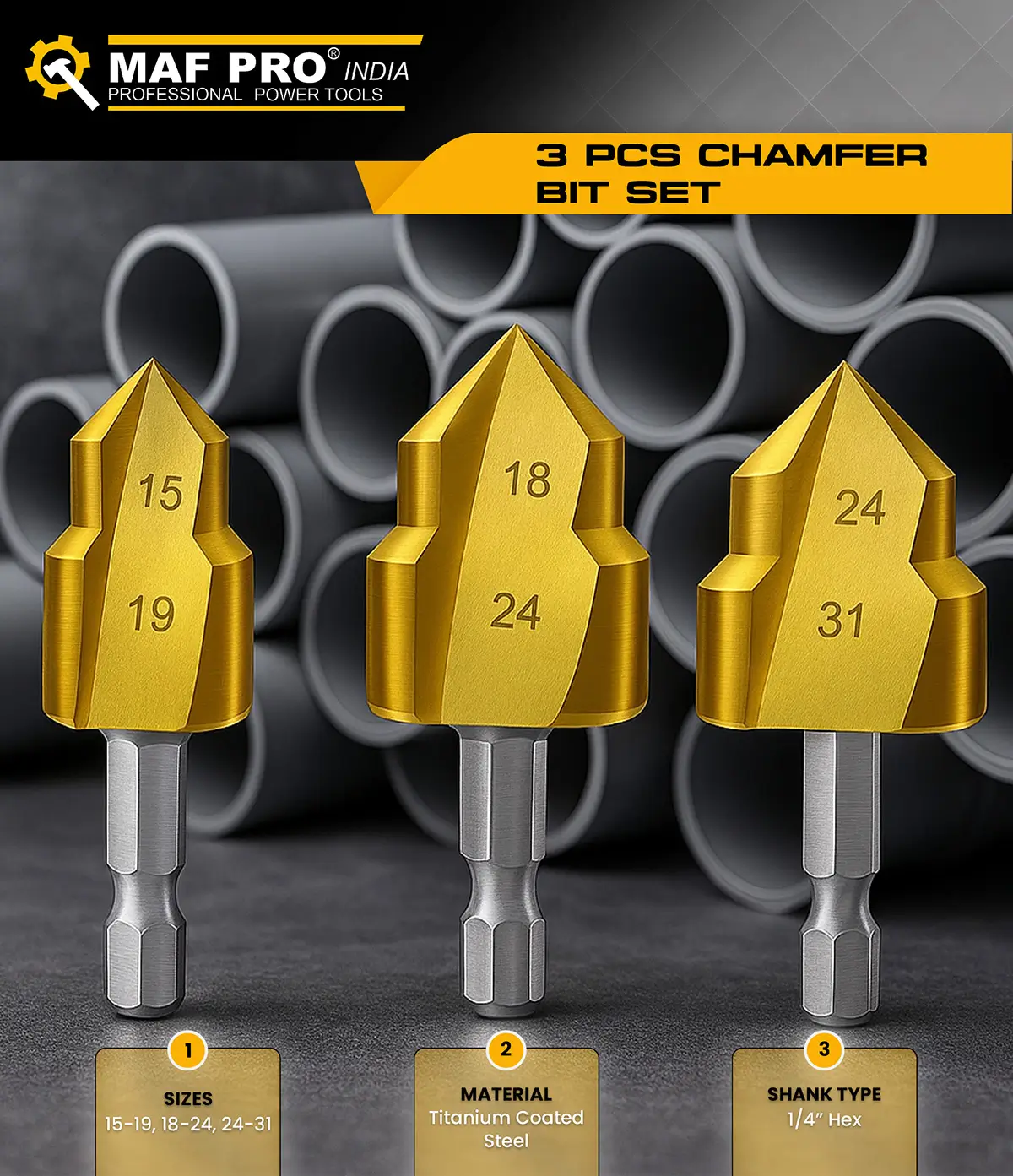 MAF PRO 3 Pcs Chamfer Bit Set - photo 3