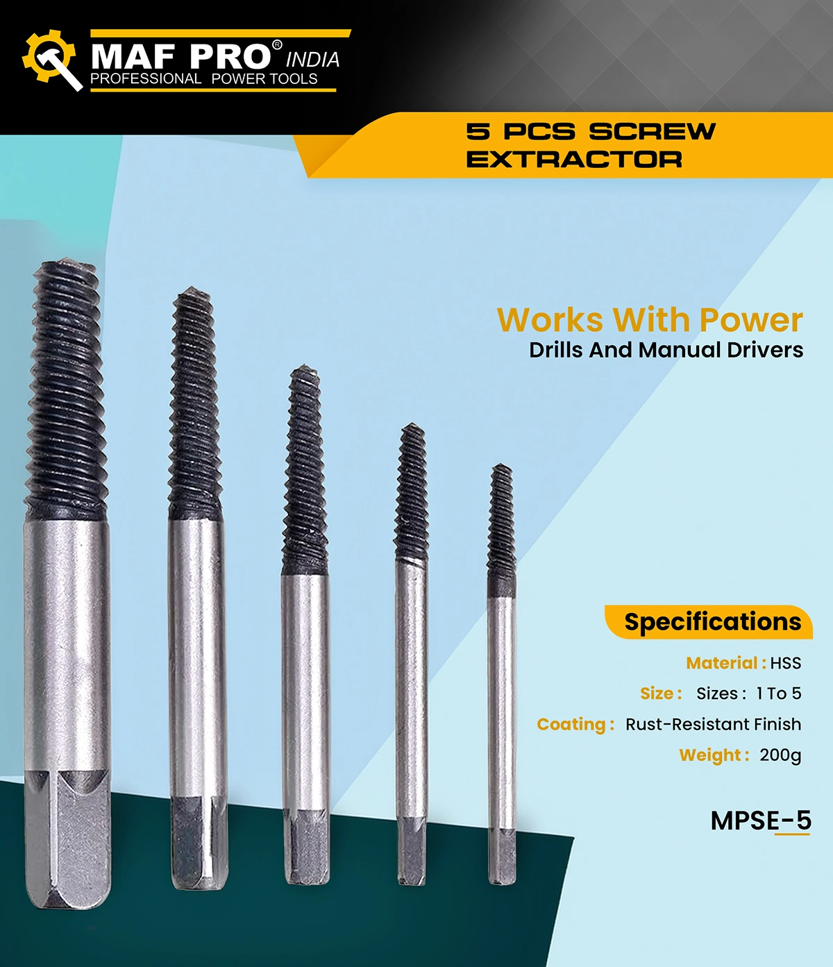 MAF PRO 5 pcs Screw Extractor (MPSE-5) - photo 3