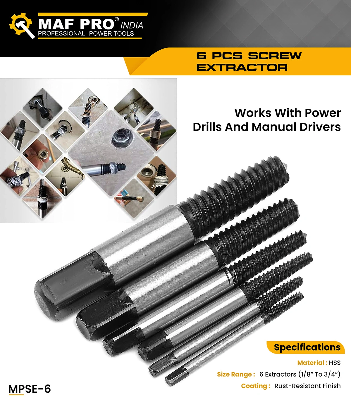 MAF PRO 6 pcs Screw Extractor (MPSE-6) - photo 3