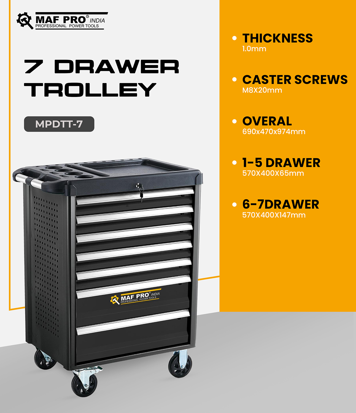 MAF PRO 7 Drawer Trolley (MPDTT-7) - photo 3