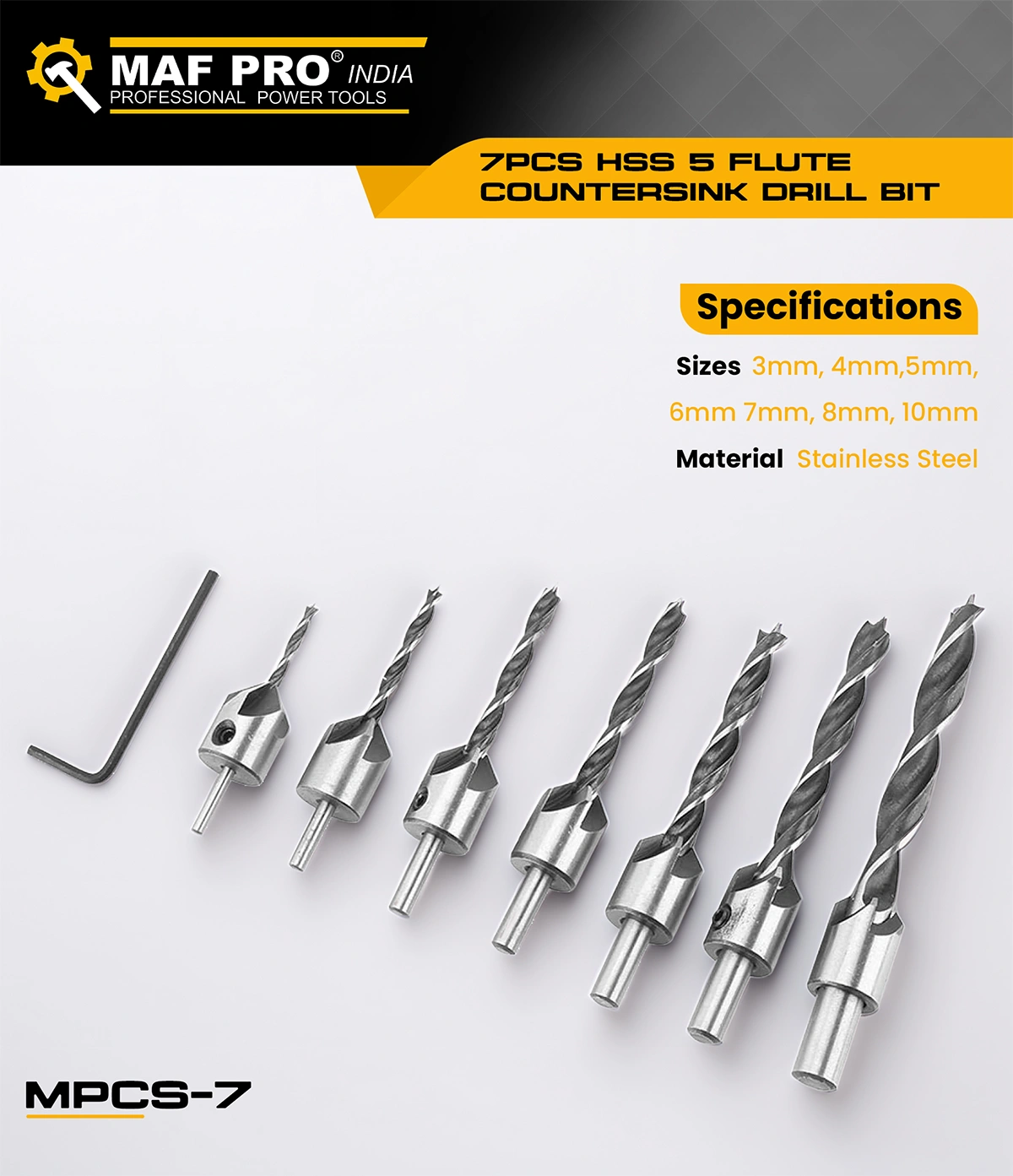 MAF PRO 7pcs Hss 5 Flute Countersink Drill Bit (MPCS-7) - photo 3