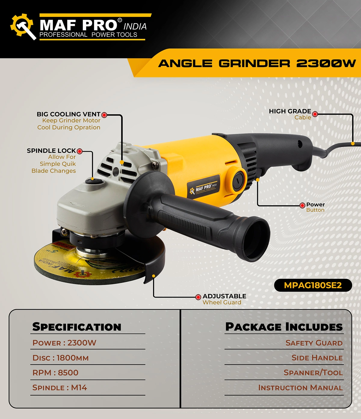 MAF PRO Angle Grinder 2300W (180mm) (MPAG180SE2) - photo 3