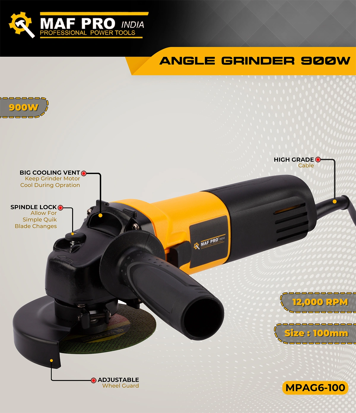 MAF PRO Angle Grinder 900W (100mm) (MPAG6-100) - photo 3