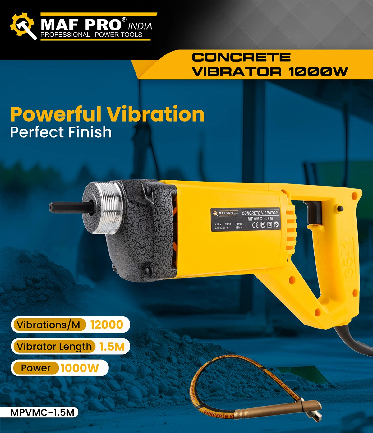 MAF PRO Concrete Vibrator 1000W (MPVMC-1.5M) - photo 3
