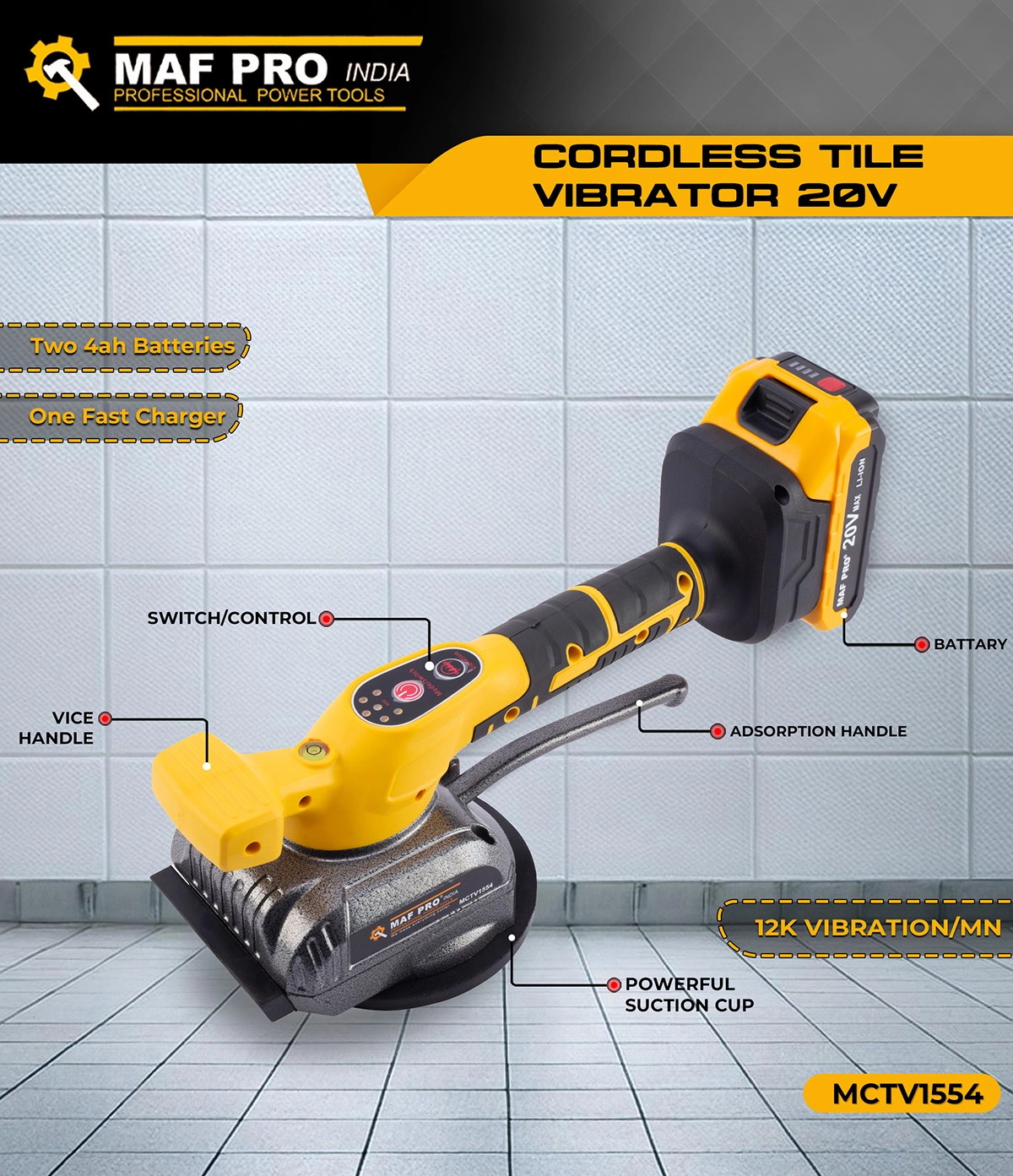 MAF PRO Cordless Tile Vibrator 20V Lithium-ion 4AH (MCTV1554) - photo 4