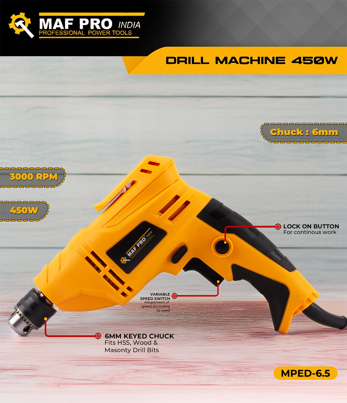 MAF PRO Drill Machine 450W (MPED-6.5) - photo 3