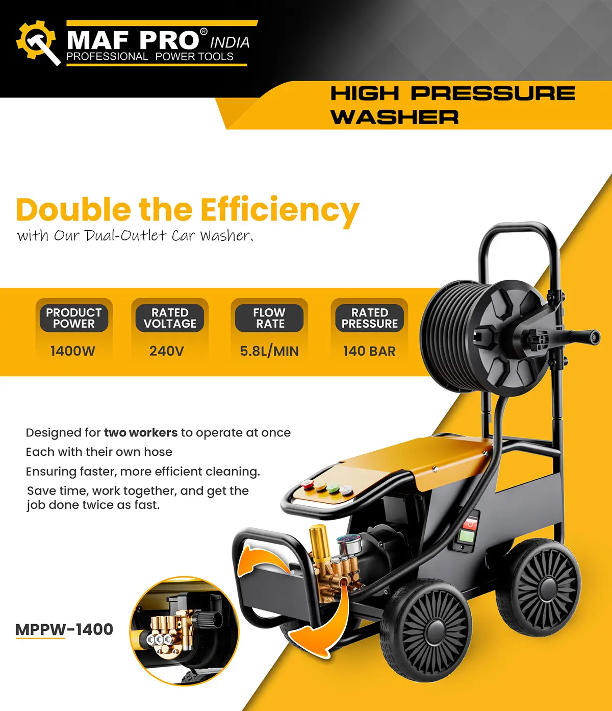 MAF PRO High Pressure Washer 1400w (MPPW-1400) - photo 3