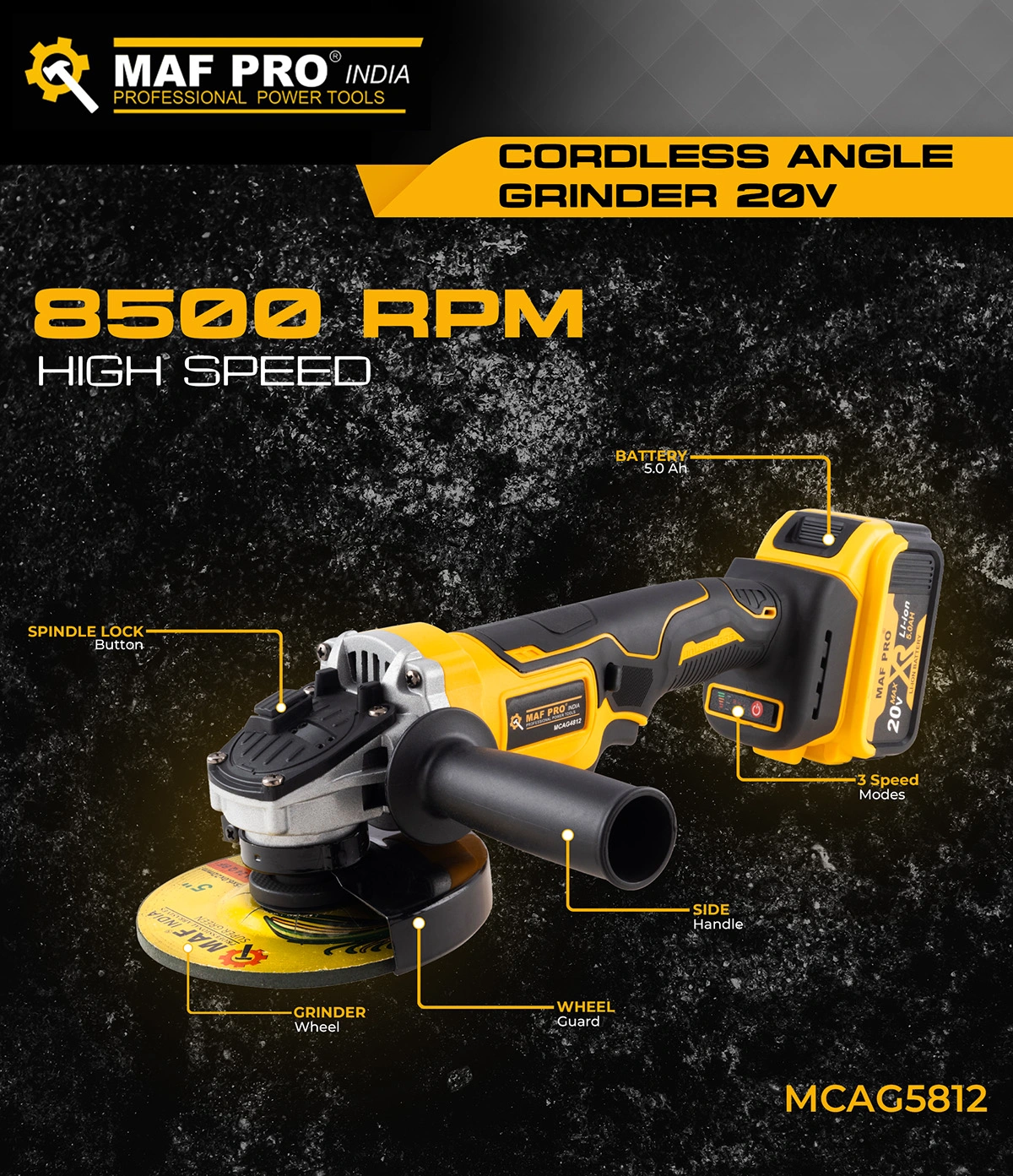 MAF PRO Lithium-ion Cordless Angle Grinder 20V (MCAG5812) - photo 4