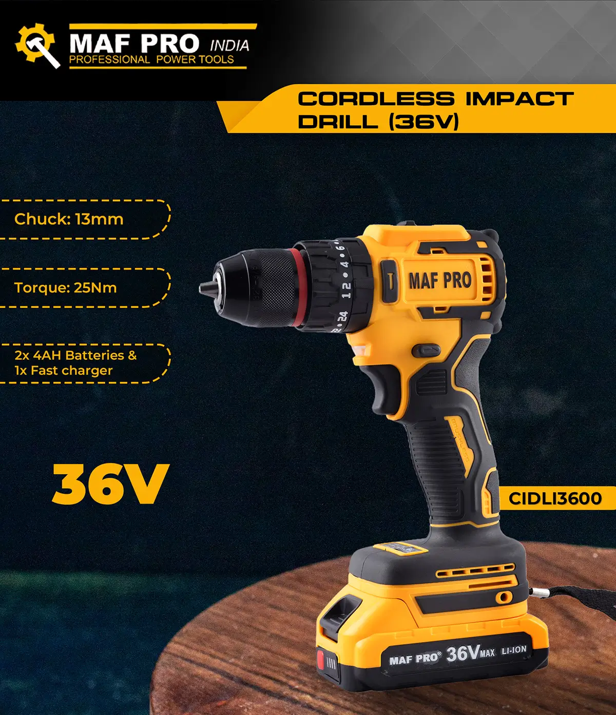 MAF PRO Lithium-ion Cordless Impact Drill (Brushless) 36V (CIDLI3600) - photo 4