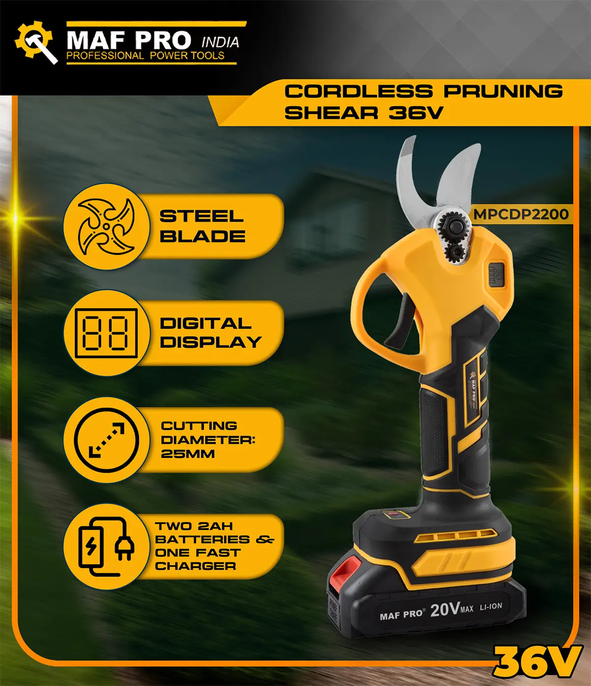 MAF PRO Lithium-ion Cordless Pruning Shear 36V (MPCDP2200) - photo 5