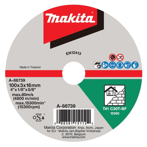 Makita A-86739 Cut-Off Wheel (Flat) 100x3x16 C30t For B