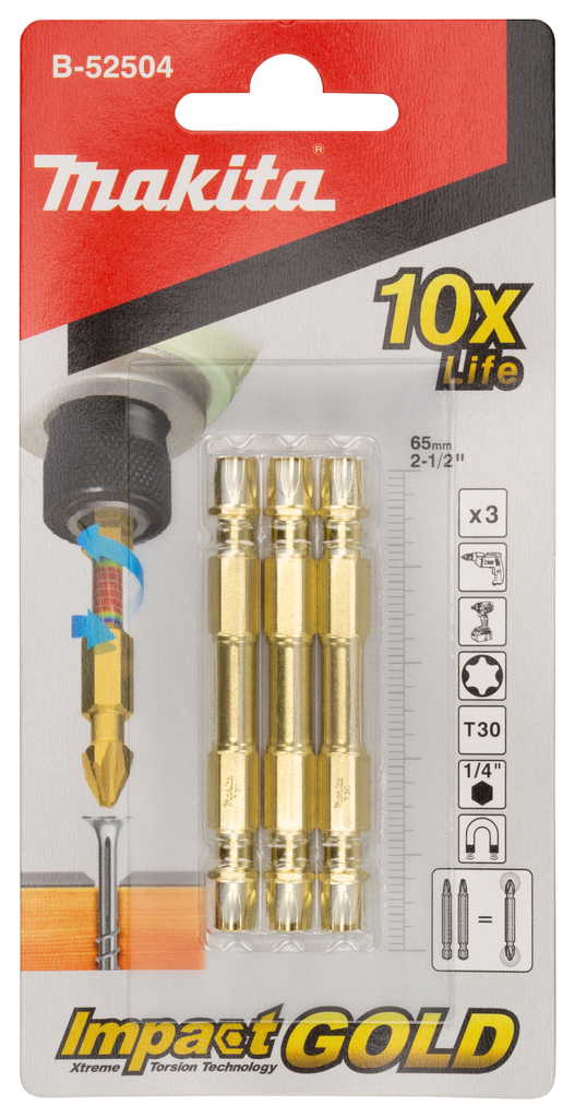 Makita B-52504 Impact Gold Dbl-End Torsion T30-65 3pc - photo 3