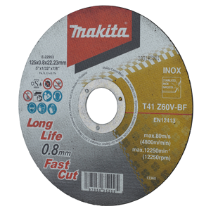 Makita E-22953 Cut-Off Wheel Ss Flat 125x0.8x22.23 Z60v - photo 2