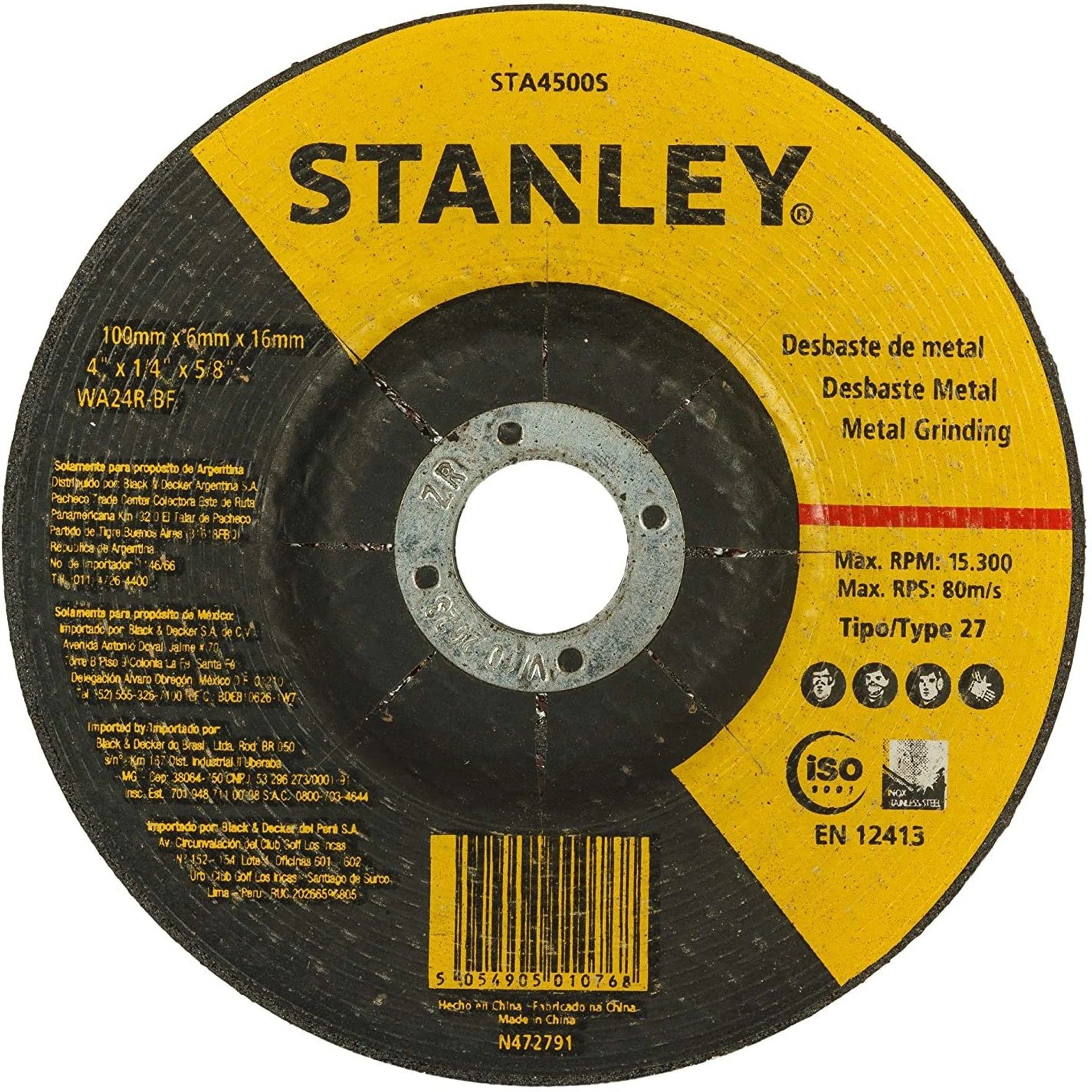 Stanley STA4500S Grinding Wheel 100x6x16mm (Max 13750 Rpm)